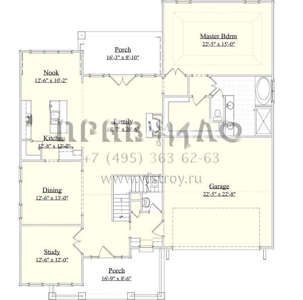 Проект двухэтажного дома с гаражом на две машины в стиле Ранчо S5-305 (6939-00010)