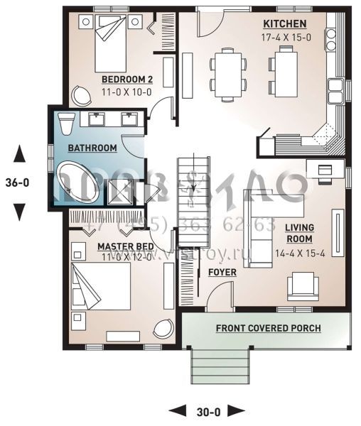 Проект одноэтажного дома без гаража в стиле Ранчо S5-95 (034-00270)
