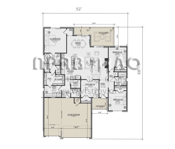 Проект одноэтажного дома с гаражом на три и более машин в стиле Ранчо S5-192 (7071-00014)