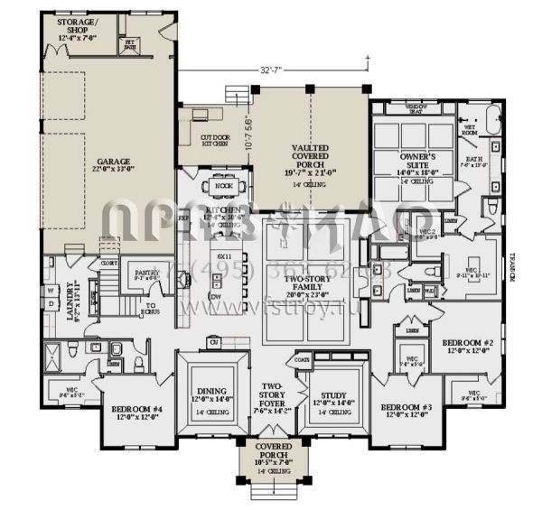 Проект одноэтажного дома с гаражом на три и более машин в современном стиле S5-307 (6849-00160)
