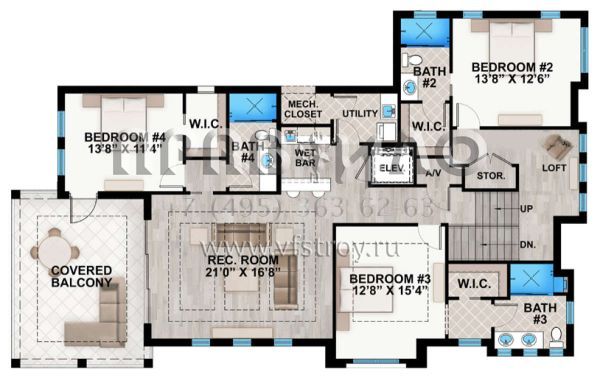Проект двухэтажного дома с гаражом на три и более машин в прибрежном стиле S5-360 (207-00047)