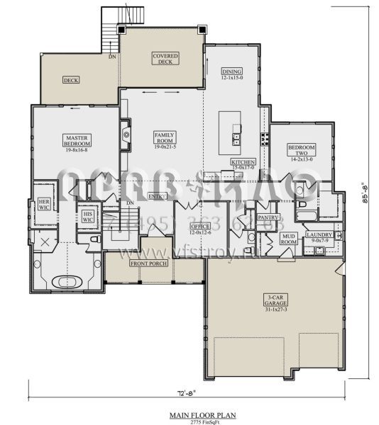 Проект одноэтажного дома с гаражом на три и более машин в американском стиле S5-258 (5631-00137)