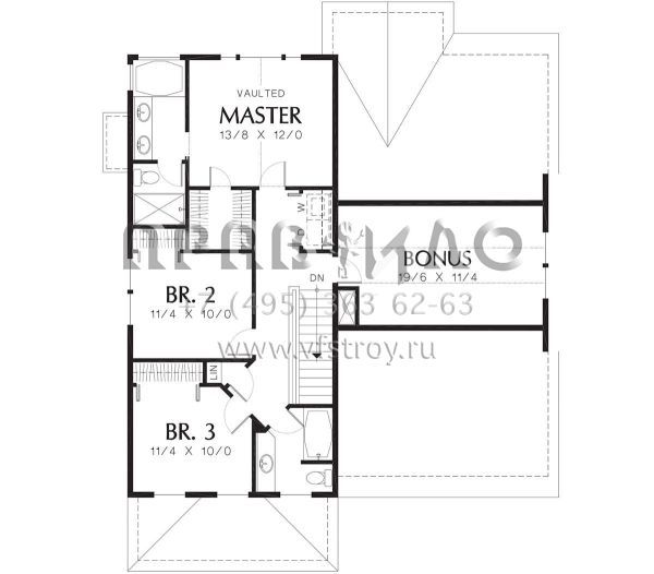 Проект двухэтажного дома с гаражом на три и более машин в стиле Ранчо S5-174 (2559-00252)