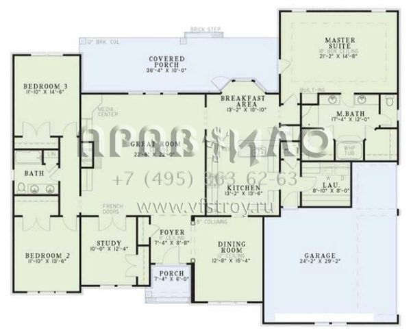 Проект одноэтажного дома с гаражом на две машины в стиле Ранчо S5-235 (110-00267)