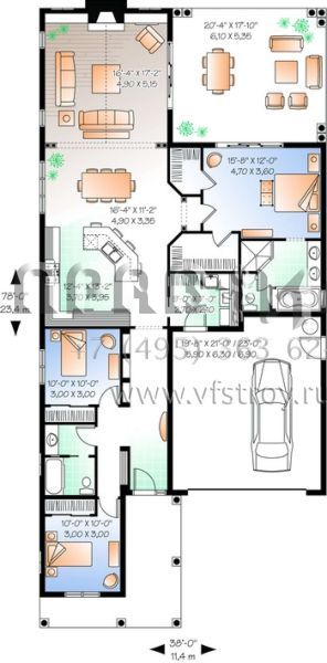 Проект одноэтажного дома с гаражом на две машины в стиле Ранчо S5-165 (034-00670)