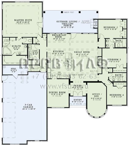 Проект одноэтажного дома с гаражом на три и более машин в английском стиле S5-284 (110-00874)