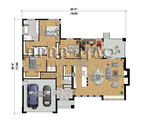 Проект одноэтажного дома с гаражом на две машины в современном стиле S5-209 (6146-00589)
