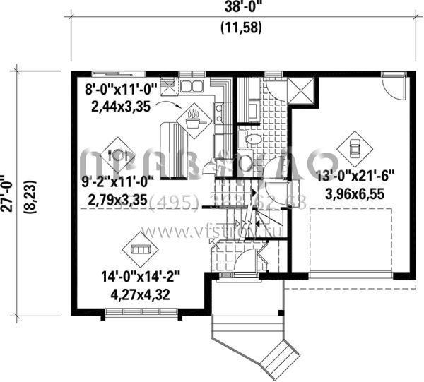 Проект двухэтажного дома с гаражом на одну машину в стиле Ранчо S5-125 (6146-00084)