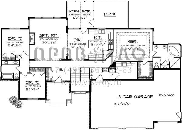 Проект одноэтажного дома с гаражом на три и более машин в американском стиле S5-196 (1020-00191)
