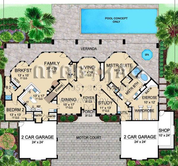 Проект двухэтажного дома с гаражом на три и более машин в современном стиле S5-434 (5445-00155)