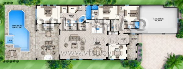 Проект одноэтажного дома с гаражом на три и более машин в прибрежном стиле S5-274 (207-00010)