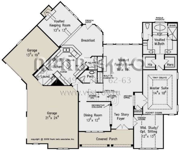 Проект двухэтажного дома с гаражом на три и более машин в стиле Ранчо S5-296 (8594-00400)