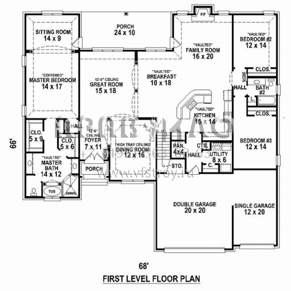 Проект двухэтажного дома с гаражом на три и более машин в стиле Ранчо S5-263 (053-02536)