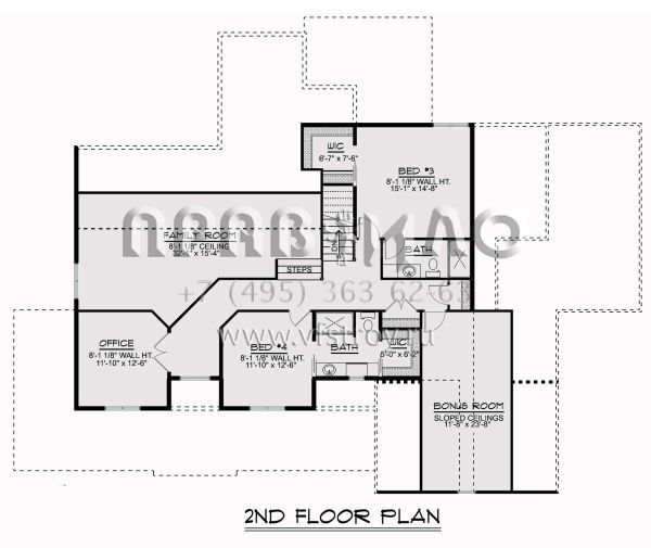 Проект двухэтажного дома с гаражом на три и более машин в стиле Ранчо S5-368 (5032-00022)