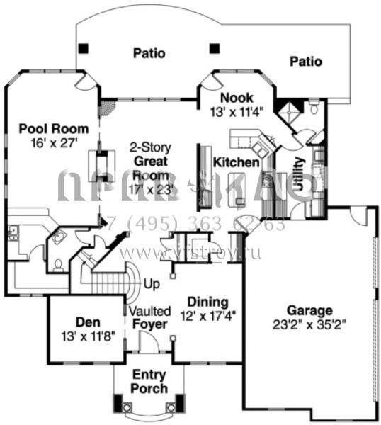 Проект двухэтажного дома с гаражом на три и более машин в стиле Ранчо S5-370 (035-00085)