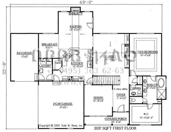 Проект двухэтажного дома с гаражом на три и более машин в стиле Ранчо S5-270 (286-00020)