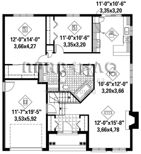 Проект одноэтажного дома с гаражом на одну машину в английском стиле S5-111 (6146-00300)