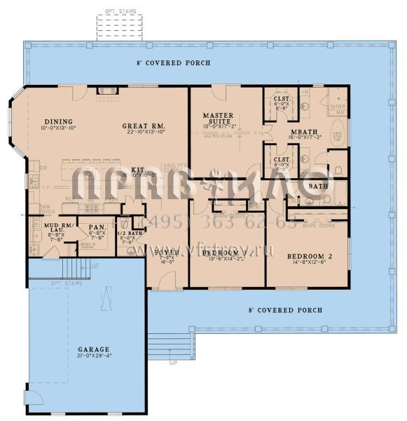 Проект одноэтажного дома с гаражом на две машины в стиле Ранчо S5-204 (8318-00353)