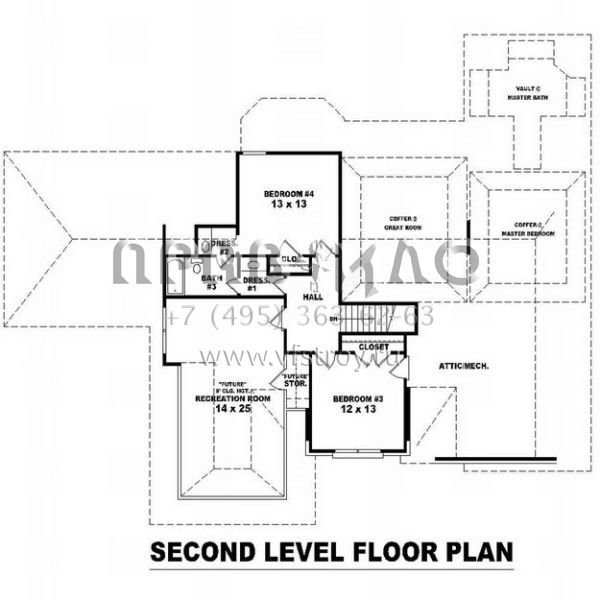 Проект двухэтажного дома с гаражом на три и более машин в стиле Ранчо S5-285 (053-01736)