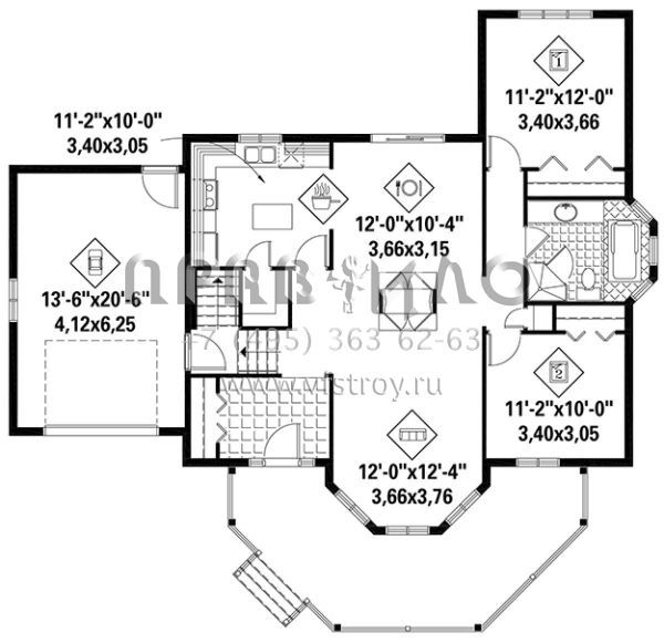 Проект одноэтажного дома с гаражом на одну машину в стиле Ранчо S5-106 (6146-00360)