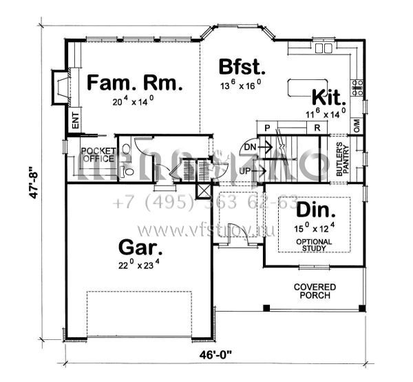 Проект двухэтажного дома с гаражом на две машины в стиле Ранчо S5-248 (402-01395)