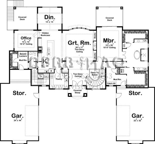 Проект двухэтажного дома с гаражом на три и более машин в прибрежном стиле S5-451 (963-00245)