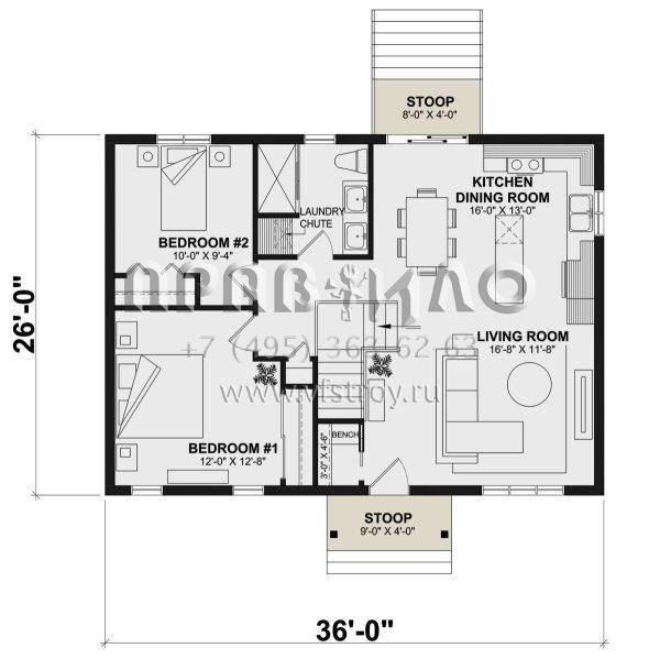 Проект одноэтажного дома без гаража в стиле Ранчо S5-174 (034-01315)