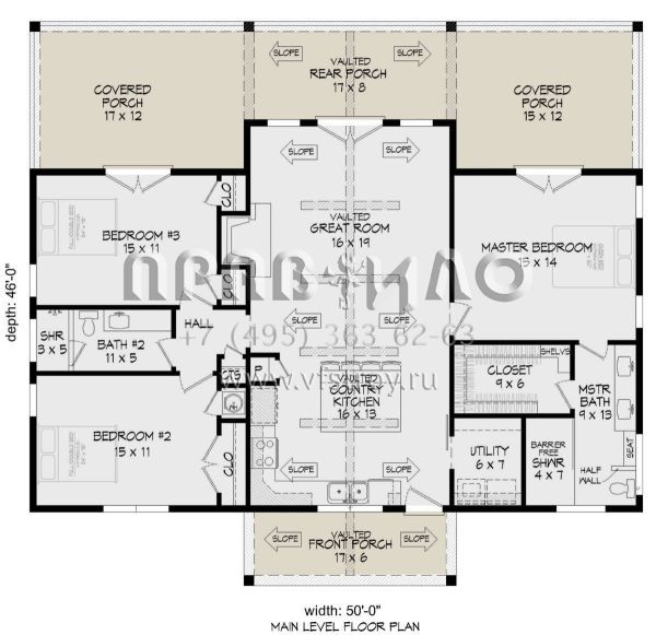 Проект одноэтажного дома без гаража в стиле Ранчо S5-136 (940-00671)