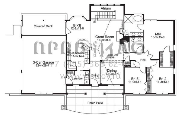 Проект одноэтажного дома с гаражом на три и более машин в стиле Ранчо S5-201 (5633-00253)