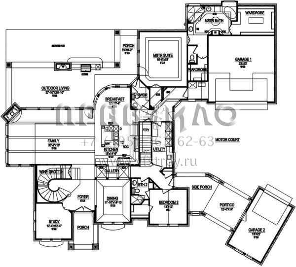 Проект двухэтажного дома с гаражом на три и более машин в стиле Ранчо S5-434 (5445-00272)