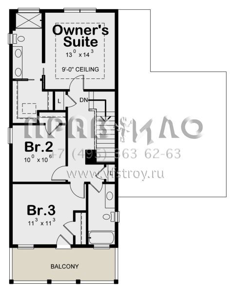 Проект двухэтажного дома с гаражом на две машины в стиле Ранчо S5-222 (402-01560)