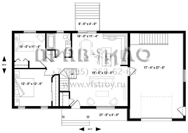 Проект одноэтажного дома с гаражом на одну машину в стиле Ранчо S5-92 (034-01137)