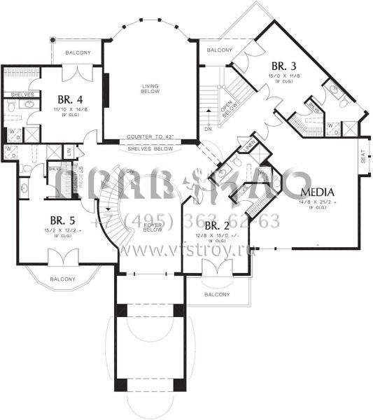 Проект двухэтажного дома с гаражом на три и более машин в стиле Ранчо S5-604 (2559-00593)