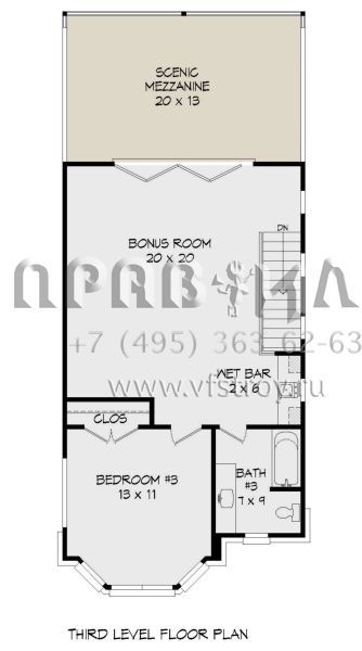 Проект трехэтажного дома без гаража в современном стиле S5-264 (940-00188)