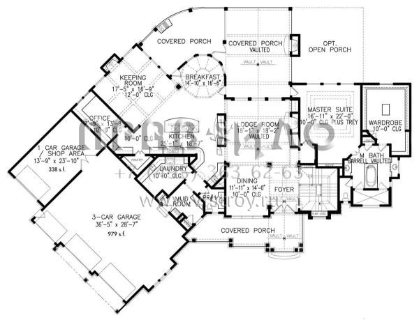 Проект одноэтажного дома с гаражом на три и более машин в американском стиле S5-372 (699-00095)
