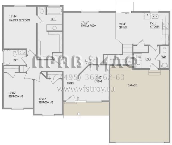 Проект одноэтажного дома с гаражом на две машины в стиле Ранчо S5-142 (8768-00027)