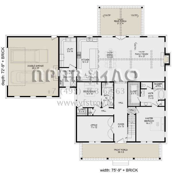 Проект двухэтажного дома с гаражом на две машины в стиле Ранчо S5-321 (940-00239)