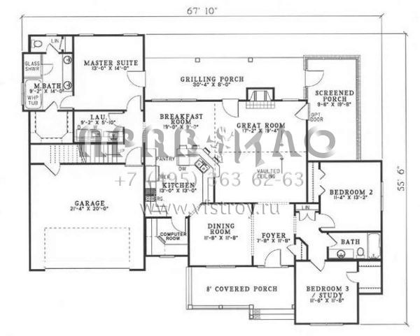 Проект одноэтажного дома с гаражом на две машины в стиле Ранчо S5-179 (110-00420)