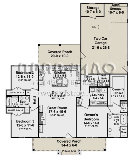Проект одноэтажного дома с гаражом на две машины в американском стиле S5-168 (348-00307)