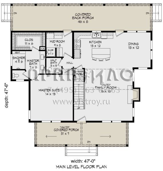 Проект двухэтажного дома без гаража в стиле Ранчо S5-192 (940-00132)