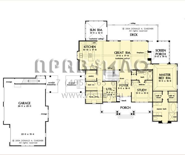Проект одноэтажного дома с гаражом на три и более машин в американском стиле S5-335 (2865-00265)
