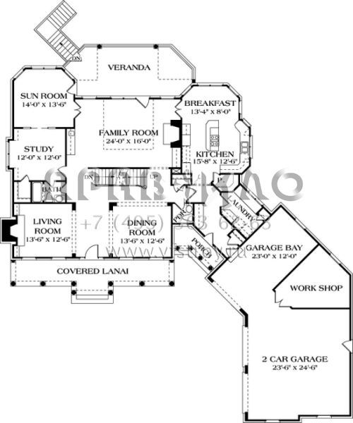 Проект двухэтажного дома с гаражом на три и более машин в стиле Ранчо S5-517 (3323-00401)
