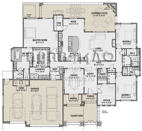 Проект одноэтажного дома с гаражом на три и более машин в американском стиле S5-277 (425-00008)