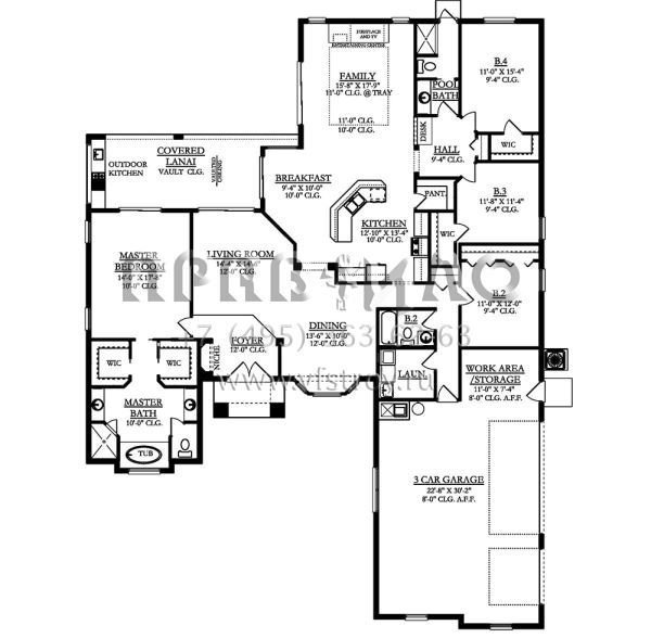 Проект одноэтажного дома с гаражом на три и более машин в английском стиле S5-260 (3978-00170)