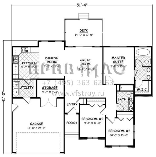 Проект одноэтажного дома с гаражом на две машины в стиле Ранчо S5-120 (526-00031)