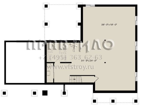 Проект одноэтажного дома с гаражом на одну машину в стиле Ранчо S5-149 (034-01202)