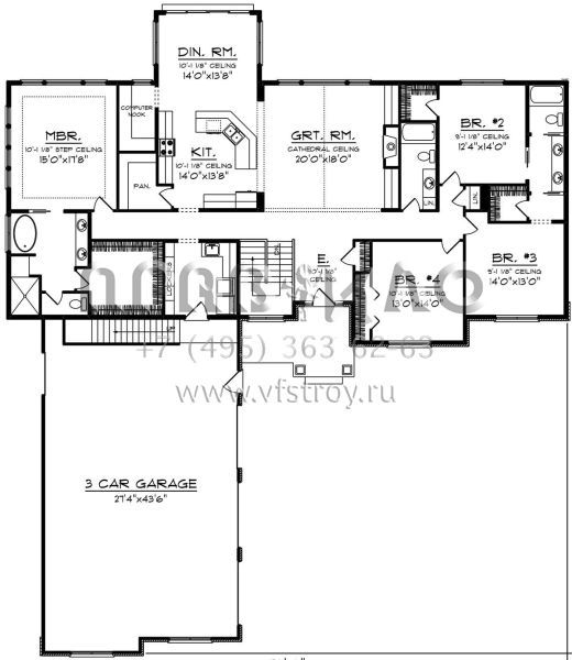 Проект двухэтажного дома с гаражом на три и более машин в американском стиле S5-267 (1020-00072)