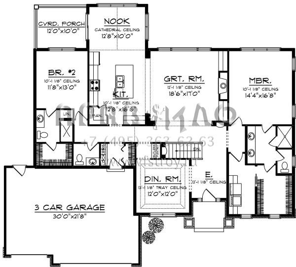 Проект одноэтажного дома с гаражом на три и более машин в американском стиле S5-195 (1020-00124)