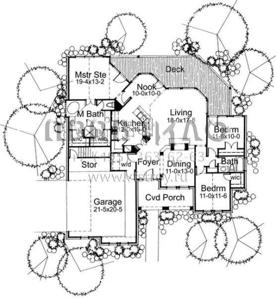 Проект одноэтажного дома с гаражом на две машины в стиле Ранчо S5-156 (9401-00016)
