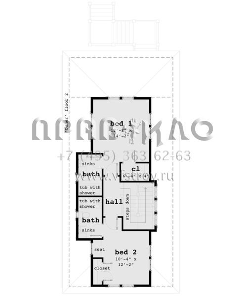 Проект двухэтажного дома без гаража в прибрежном стиле S5-168 (028-00117)
